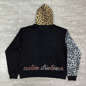 Custom Clothing Manufacturers French Terry Cotton 500gsm Heavyweight DTG <b>Print</b> <b>Leopard</b> <b>Print</b> Block Cropped <b>Hoodie</b> - Product Image 4