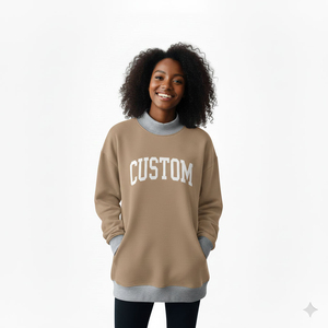 Sudadera de cuello alto extragrande para mujer, estampada, 100% algodón polar, de invierno, bicolor, informal, ecológica, transpirable, frontal - Product Image 1