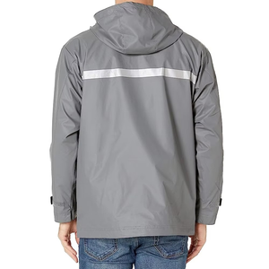 Men's Gray Hooded Waterproof Windbreaker Jacket Casual Autumn Wear Polyester Outerwear Zipper Closure Regular Fit - Product Image 2