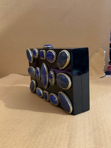 Brass Chain <b>Clutch</b> <b>Bag</b> | <b>Black</b> Designer Handcrafted Minaudiere with Velvet Lining | Luxury Bridal <b>Wedding</b> Evening Purse - Product Image 3