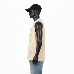 เสื้อยืดแขนกุดผู้ชายทรงเข้ารูป ผ้าคอตตอนเจอร์ซีย์ ชุดกีฬา พิมพ์ลายโลโก้ตามสั่ง เสื้อยืดผู้ชายผ้าฝ้าย 100% ทรงหลวม พิมพ์ลาย - Product Image 3