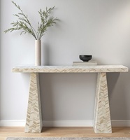 Table console en pierre naturelle avec plateau en marbre, motif chevrons contemporain fait main, pour entrée, hôtel, salon, table de canapé