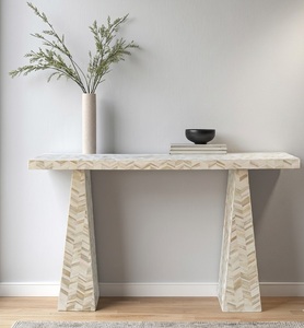 Natural Stone Console <b>Table</b> <b>Marble</b> <b>Top</b> Handmade Contemporary Herringbone Pattern Entryway Hotel Living Room Sofa <b>Table</b> - Product Image 1