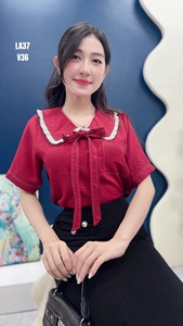 Camisa de mezclilla de manga corta para mujer con cuello de lazo estilo formal y cuello marinero en capas, top casual sólido para oficina - Product Image 6