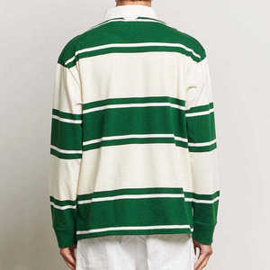 Men's Long Sleeve Striped Knitted <b>Polo</b> Shirt Green Cream Preppy Style Regular Fit - Product Image 5