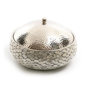 Olla para servir comida caliente de diseño moderno, redonda, de nácar y acero inoxidable. - Product Image 3