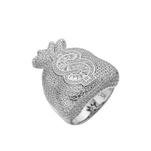 Bague pour homme AMBER JEWELS, style hip-hop, or massif 14 carats, plaqué or 14 carats, design en forme de signe dollar serti de diamants, certifiée IGI - Product Image 3