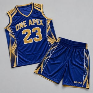 Ensemble Maillot et Short de Basketball Personnalisé Bleu et Or pour Hommes – Respirant, Séchage Rapide, Tenue de Sport d'Équipe – Vente en Gros OEM ODM Professionnel - Product Image 1