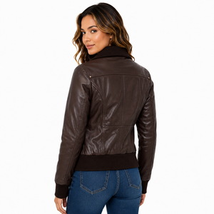 Blouson Bomber en Cuir Véritable et Toile Marron pour Homme Amirez, Patch Drapeau Américain sur le Devant, Fermeture Éclair, Rembourrage en Coton, Séchage Rapide - Product Image 2
