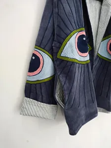 Veste en velours brodée Suzani faite à la main pour femme, col montant, motif œil porte-bonheur, style bohème ethnique, mode décontractée, vêtement d'extérieur vintage - Product Image 4