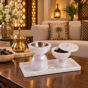 Ensemble brûleur de bakhoor en résine perlée, porte-encens en résine solide et acier inoxydable, brûleur d'oud arabe, plateau de rangement assorti, décoration de luxe - Product Image 2
