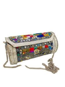 Bolso de mano con solapa de mosaico de Metal de diseñador hecho a mano para damas Accesorio de noche de moda exclusivo - Product Image 1