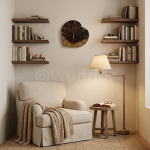 Rustic Wood Heart Shape Wall <b>Clock</b> Analog Quartz Silent Living Room Decor - Product Image 5