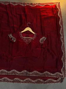 เสื้อส่าหรีผ้าไหมลายอวกาศประดับเพชรหรูหราดีไซน์ใหม่ dhwaja ส่งออก - Product Image 6