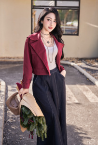 Women's <b>Burgundy</b> Regular Length Double Breasted <b>Trench</b> <b>Coat</b> Epaulettes Adjustable Cuff Casual Outerwear Anti-shrink Anti-Wrinkle - Product Image 3