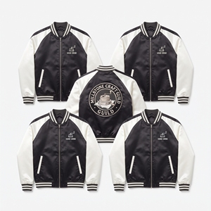 Wholesale Supplier Satin Souvenir Jacket Brown Champagne Threshing Grain Flail Embroidery Baseball Bomber <b>Coat</b> - Product Image 4