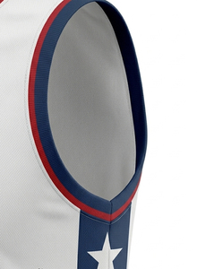Ensemble de maillot de basket-ball pour hommes blanc et bleu marine avec étoiles, short uniforme sans manches à col en V bleu marine avec étoiles, uniforme de basket-ball - Product Image 4