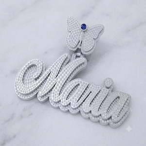 Collier unisexe hip-hop en argent 925 avec initiale personnalisée en écriture cursive, fermoir papillon, pendentif en moissanite, cadeau - Product Image 3