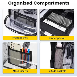 Heavy-Duty Clear PVC <b>Backpack</b> 0.5mm Transparent Multi-Pocket Stadium Approved School Bag Padded <b>Straps</b> Wholesale OEM - Product Image 3