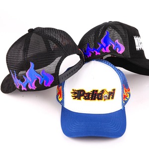 หมวกแก๊ปตาข่ายสีดำปักลายเปลวไฟสีม่วงอมเขียว ปรับขนาดได้ สไตล์สตรีท สำหรับทุกเพศ - Product Image 3