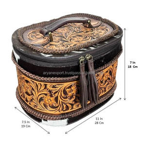 Wholesale Women's New Designer Luxury Custom Logo Hand Tooled Leather <b>Jewelry</b> Storage <b>Box</b> Genuine Cowhide Leather <b>Jewelry</b> Case - Product Image 5