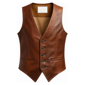 Nouveau Gilet de Motard Professionnel en Cuir pour Homme 2026, Perforé, Tendance, en Cuir de Vachette, avec Logo et Design Personnalisés - Product Image 1