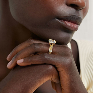 Bague solitaire à double rangée de diamants pavés sertis clos - Product Image 6