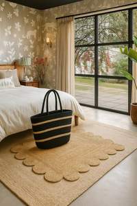 พรมปูพื้นลายสแกลลอปสไตล์โบโฮ ทำจากเส้นใยธรรมชาติ ทอมือ เหมาะสำหรับห้องนั่งเล่น ห้องนอน ตกแต่งบ้านสไตล์เรียบง่าย - Product Image 4