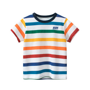 เสื้อยืดเด็กฤดูร้อนผ้าฝ้าย 100% ระบายอากาศได้ดี เป็นมิตรกับสิ่งแวดล้อม คอกลม ทรงหลวม พิมพ์ลายดีไซน์ไม่ซ้ำใคร ผลิตในปากีสถาน - Product Image 1
