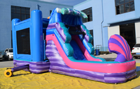 Château gonflable commercial sirène avec toboggan détachable, combo 5-en-1 pour enfants, certifié CE, 5-9 passagers
