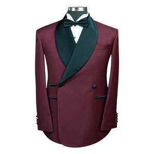 Traje de esmoquin para hombre, color rojo vino, doble botonadura, cuello chal, elegante, para eventos formales, fiestas, bodas, trajes de novio. - Product Image 2