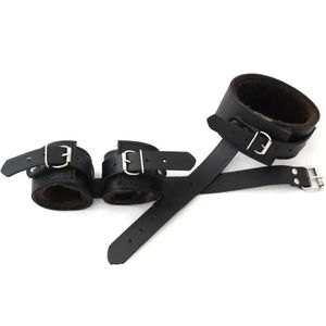 Cowhide <b>Leather</b> <b>Wrist</b> and Ankle <b>Cuffs</b> Set with Connector Straps - Product Image 1