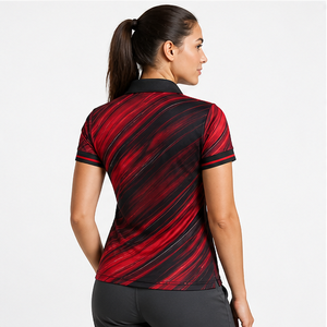 Polo de Manga Corta con Logotipo Personalizado para Mujer, Negro y Rojo, Diseño Diagonal, Secado Rápido, Sublimación, Ropa Deportiva de Golf - Product Image 2