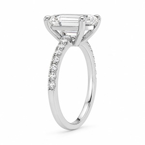 Anillo de compromiso de diamantes con corte esmeralda para mujer, plata 925, chapado en rodio, engaste de garras, estilo clásico, certificado IGI - Product Image 3