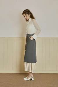 Jupe tissée vietnamienne vintage moderne / Artwear / Élégante taille haute unie toutes saisons DAISY - Jupe à panneaux en organza métallisé KV35 - Product Image 3