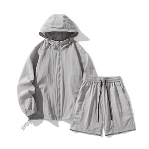 Conjunto Deportivo Informal Unisex Ligero con Capucha y Cremallera, Color Gris Sólido, para Adultos, Verano - Product Image 1