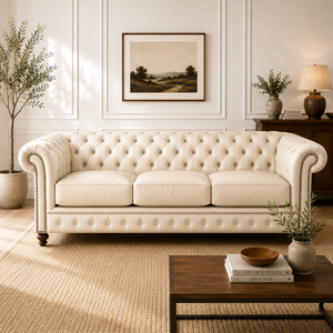 Sofá Chesterfield Clásico Moderno de 3 Plazas en Cuero Genuino para Villa, Hotel y Sala de Estar, Diseño Acolchado Profundo - Product Image 1