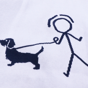 Women's White Knit Pullover With Stick Figure <b>Dog</b> Walking Embroidery Back Design Casual Crew Neck Full Sleeve Sweater - Product Image 5