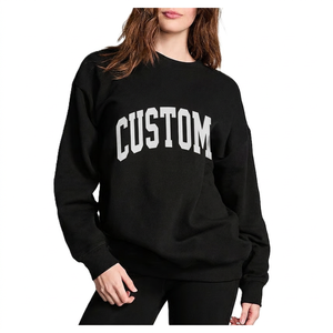 Custom <b>Black</b> Crew Neck Winter Autumn 200g <b>Fleece</b> Sweatshirt Puff Printing Greek Letter Sorority Apparel <b>Women's</b> Unlined Pullover - Product Image 1