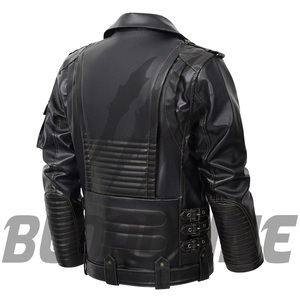 BLOODLINE Men's Black Genuine Leather Moto <b>Biker</b> <b>Jacket</b> Turn-down Collar Zipper Closure Autumn Wear - Product Image 5