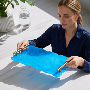 ถาดเรซิ่นตกแต่งทรงวงรีลายหินอ่อนหูจับสีทองธีมผลไม้สำหรับงานแต่งงานและตกแต่งบ้าน - Product Image 1