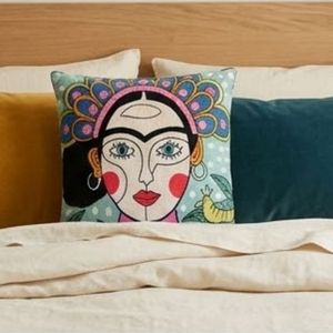 Bohemian Portrait <b>Throw</b> <b>Pillow</b> Square Textile Screen Printed Decorative Cushion Cover Washable Artistic Design at Wholesale - Product Image 3