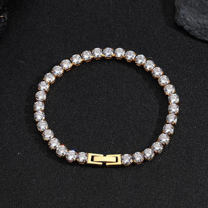 Moissanite Gold Plated Hip Hop Style Tennis Bracelet Bangle for Unisex Sparkling Stone Gift <b>Box</b> Included - Product Image 1