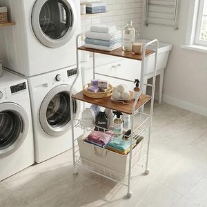 Minimalist Four Tier Metal <b>Storage</b> <b>Rack</b> With Wheels For Living Room Sundries Standing Type - Product Image 3