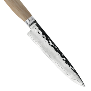 Cuchillo para carne de acero de Damasco martillado, hoja afilada para rebanar, con mango de madera rubia, para carne de res, mesa de comedor, restaurante, corte. - Product Image 6