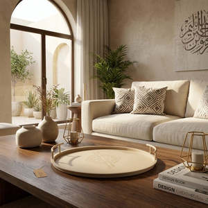 Plateau de service de luxe de style contemporain fini beige avec poignées, collection classique Ramadan et Aïd pour l'hôtellerie et le Majlis - Product Image 2