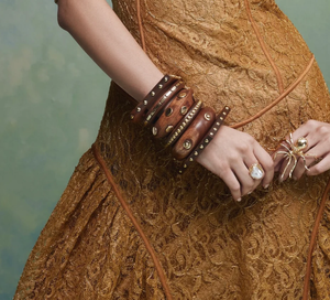 Handcrafted Wooden <b>Bracelets</b> Set with Brown Leather Accents Boho Style Jewelry for Women Craft Emporium Exports Uttar Pradesh - Product Image 1