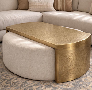 Antique Brass <b>Coffee</b> <b>Table</b> with Modern Rectangle Style Heavy Metal Top Luxury Handcrafted Living Room Furniture for Home Dining - Product Image 2