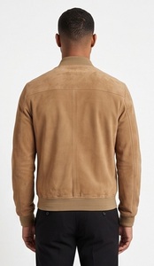 Wholesale Fashionable <b>Men</b> <b>Suede</b> Bomber <b>Jacket</b> Tan Beige Classic Flight Coat Custom Slim Fit Ribbed Knit Trim Eco-Friendly - Product Image 2