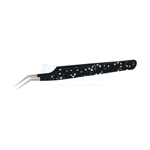 Pince à épiler professionnelle en forme de L à 90 degrés pour extensions de cils, en acier inoxydable, précision pour volume de cils, logo personnalisé OEM - Product Image 1